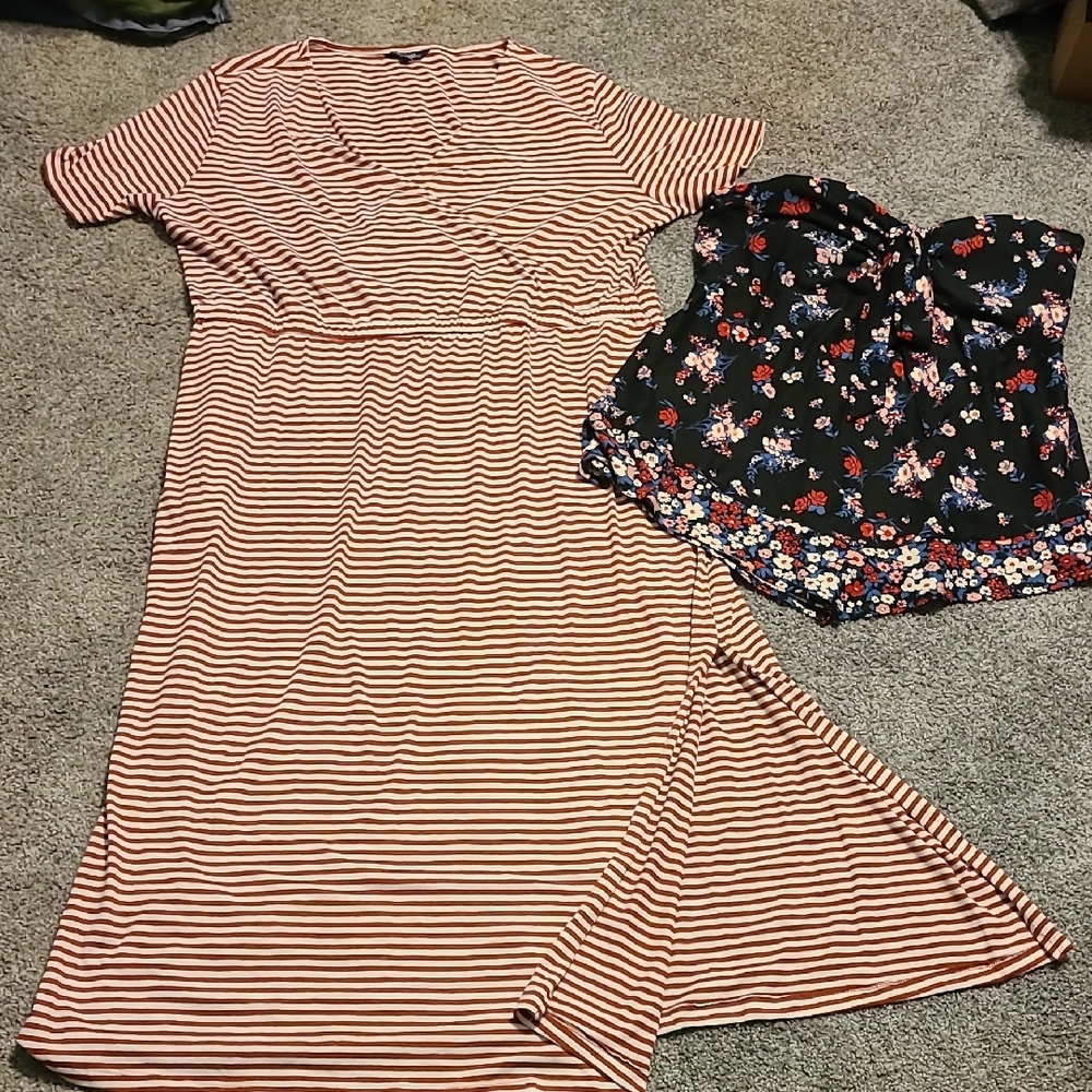❤️Striped Dress and Floral Top Set